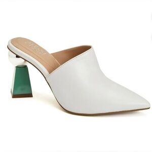 ALFANI Junnee White Leather Mules | Size 9 | Sculptural Heel | NWT